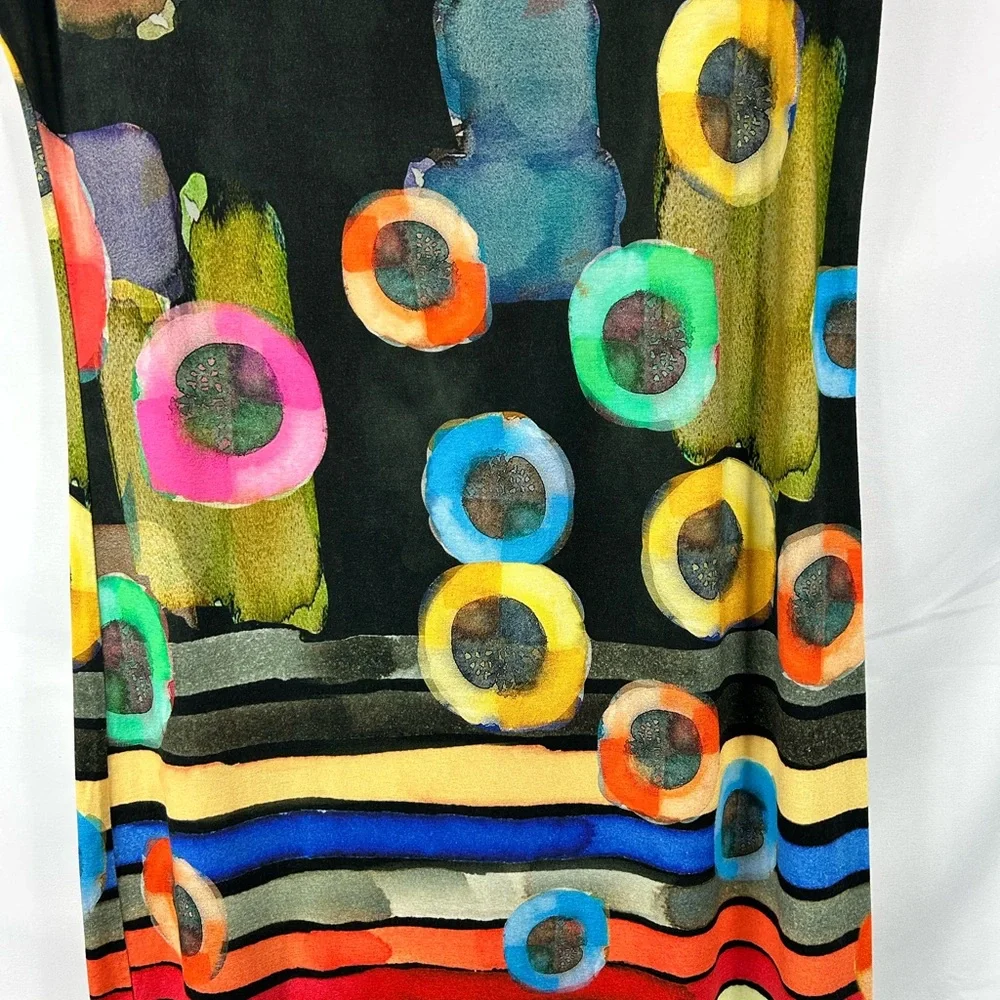 Tola Women's Abstract Design Dress 44 Midi Short Sleeve Art To Wear Bold Maximal